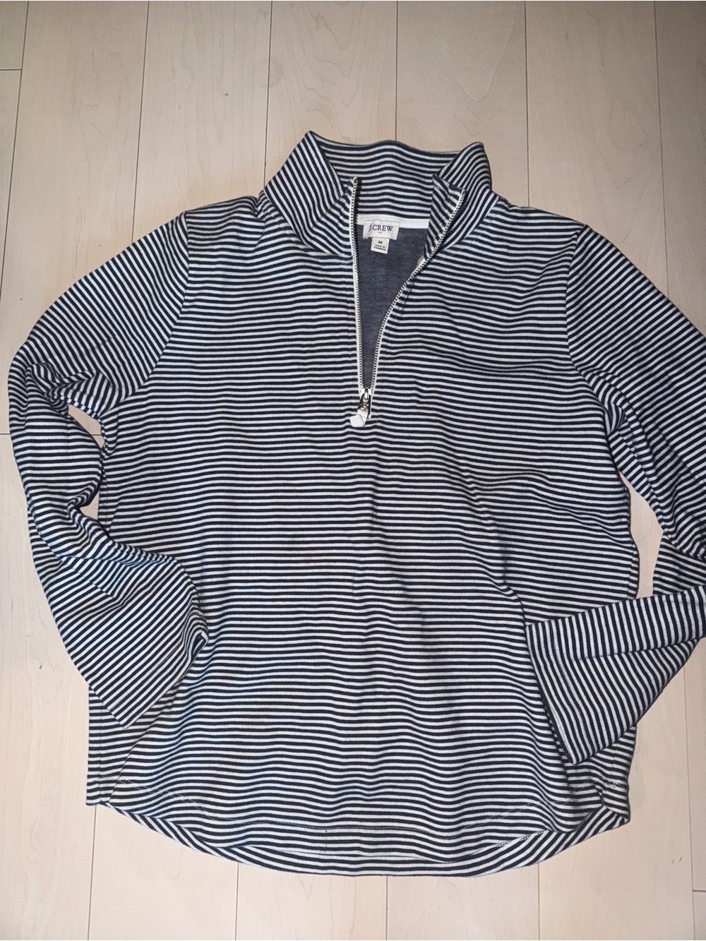 J. Crew Navy and White Striped Quarter-Zip Pullover